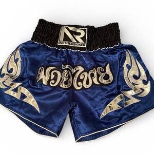 Another Boxer Muay Thai Boxing Shorts Blue Silver Satin Adult Unisex